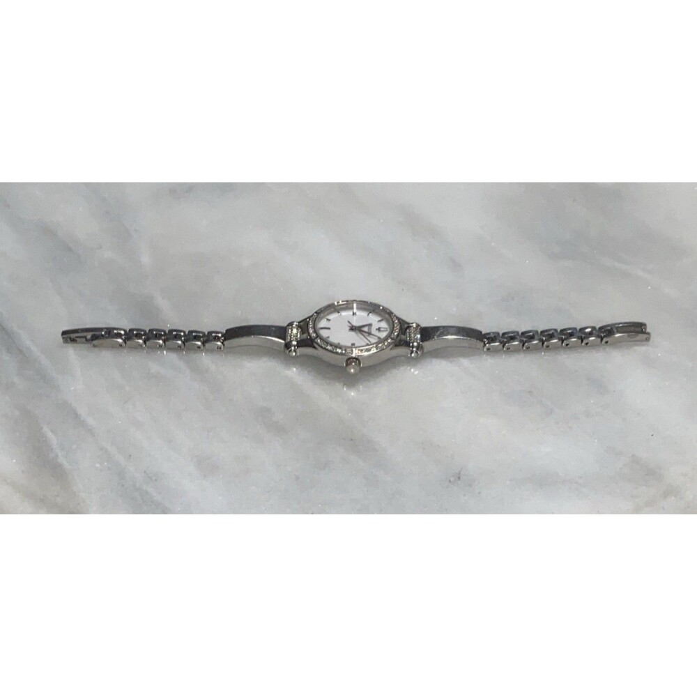 Bulova Women Silver Tone Crystal Bezel Mother Of Pearl Dial Bangle Watch C869915